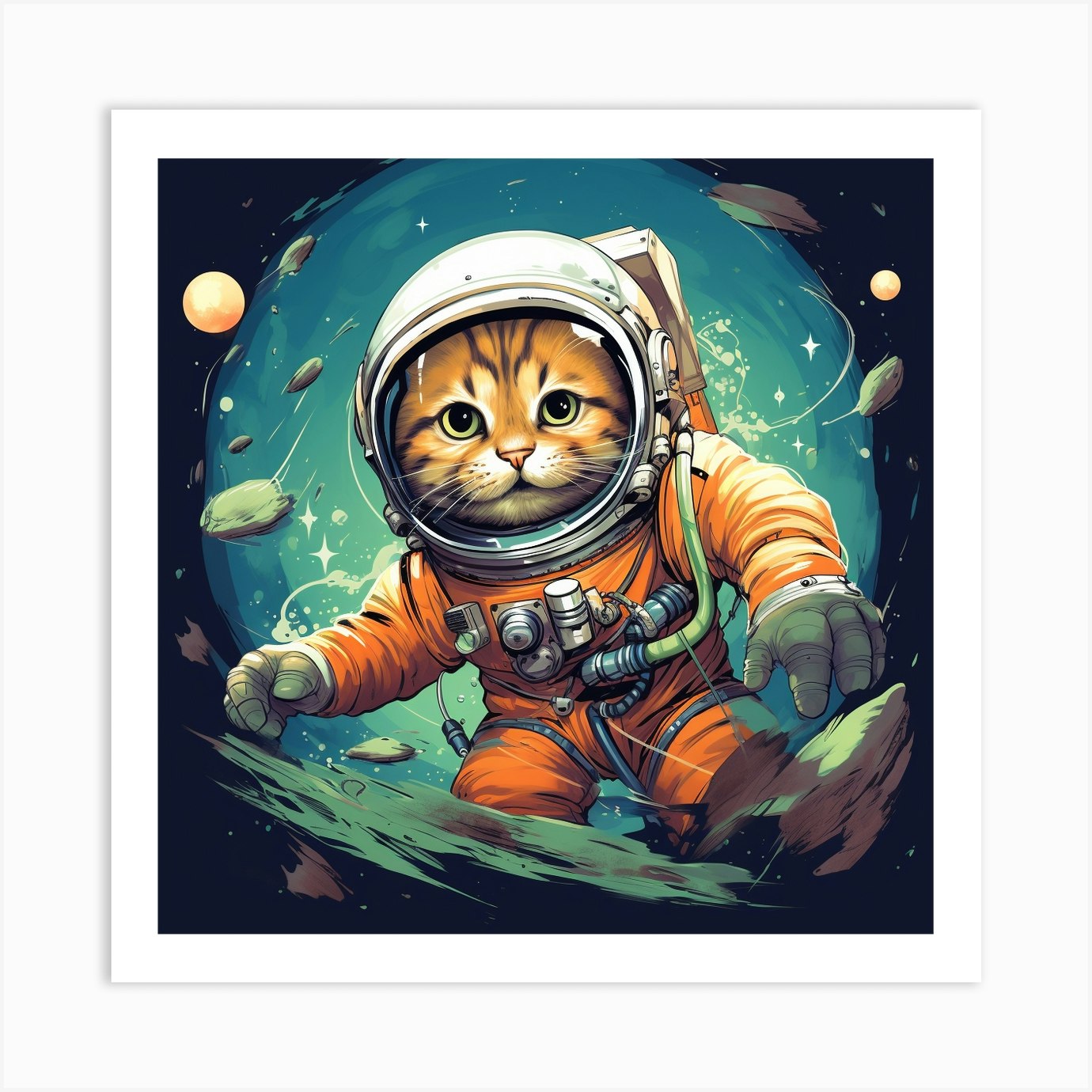 Astronaut Cat 3 Art Print by David Arts - Fy