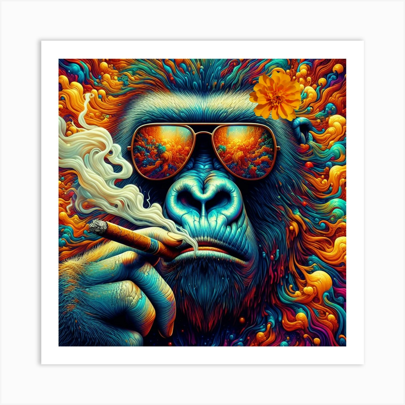 Gorilla With Cigar Abstract Art Trippy Art Print By Aiarthub Fy