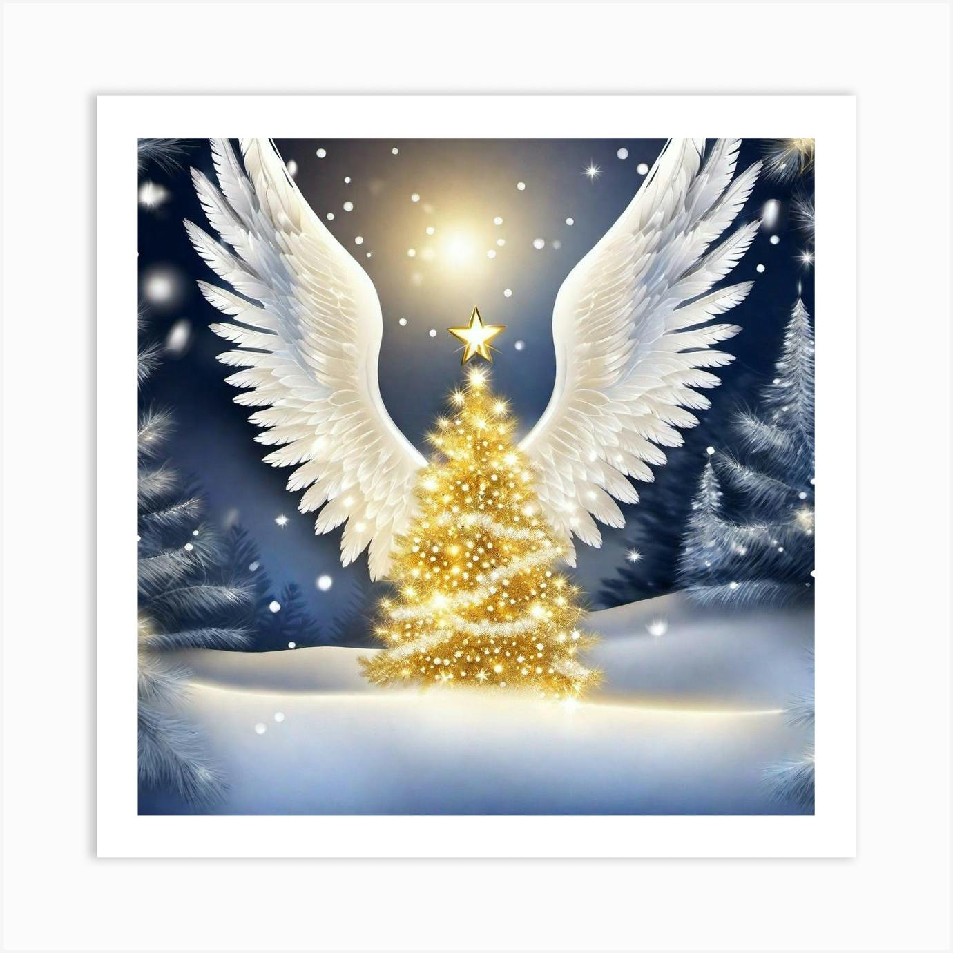 Angel Wings Christmas Tree Art Print