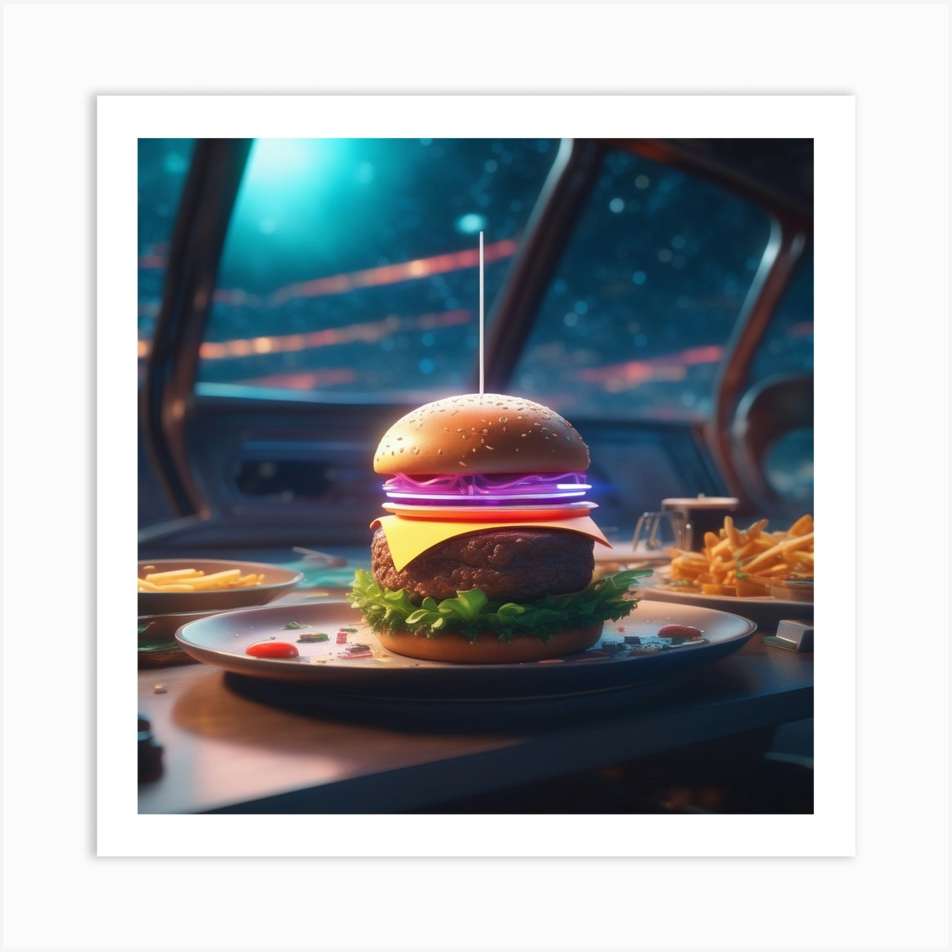 Burger In Space 12 Art Print by Pat4U - Fy