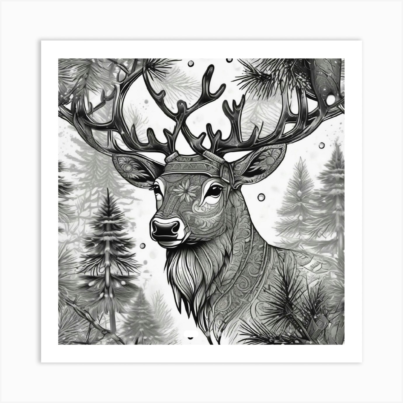 Black & White Rudolph Art Print by Phoenix - Fy