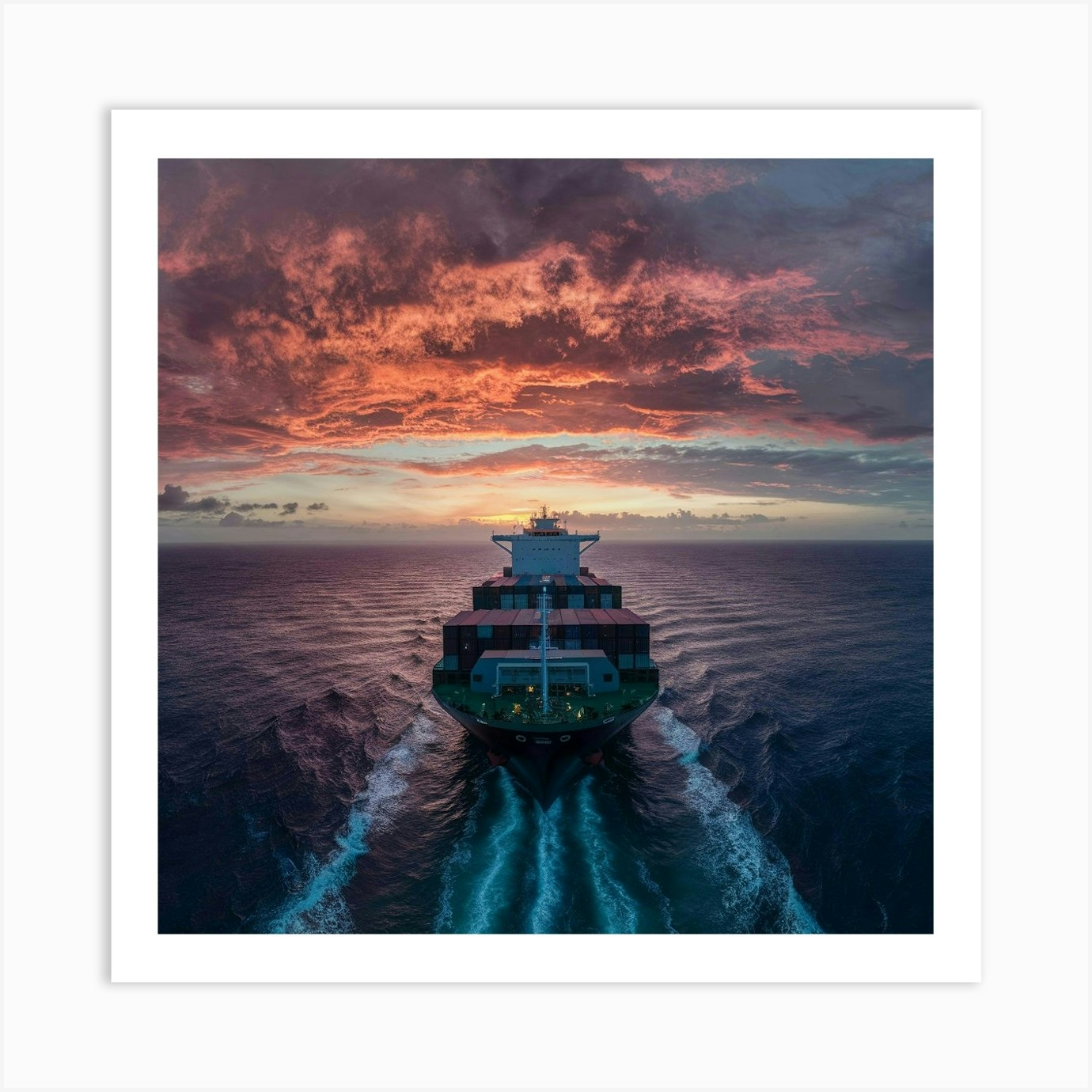 Sunset On A Container Ship Art Print by FOTOPIA - Fy