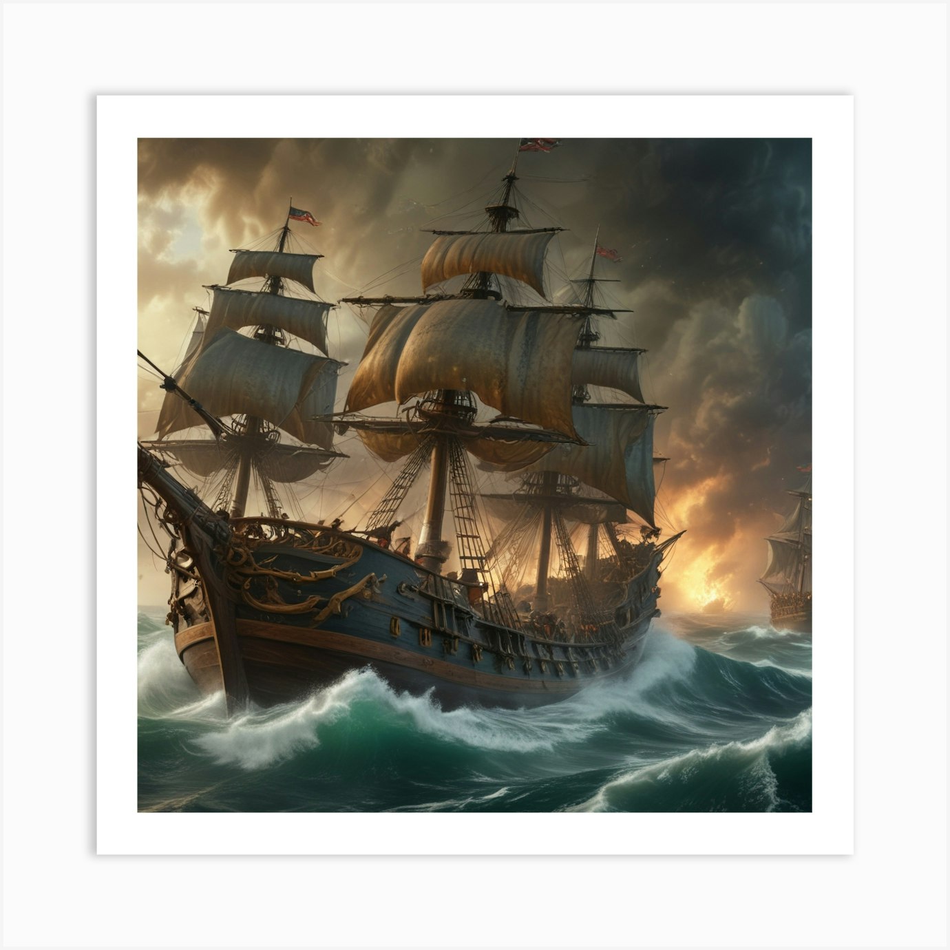 Pirate Ships In Stormy Seas Art Print by AHunter98 - Fy