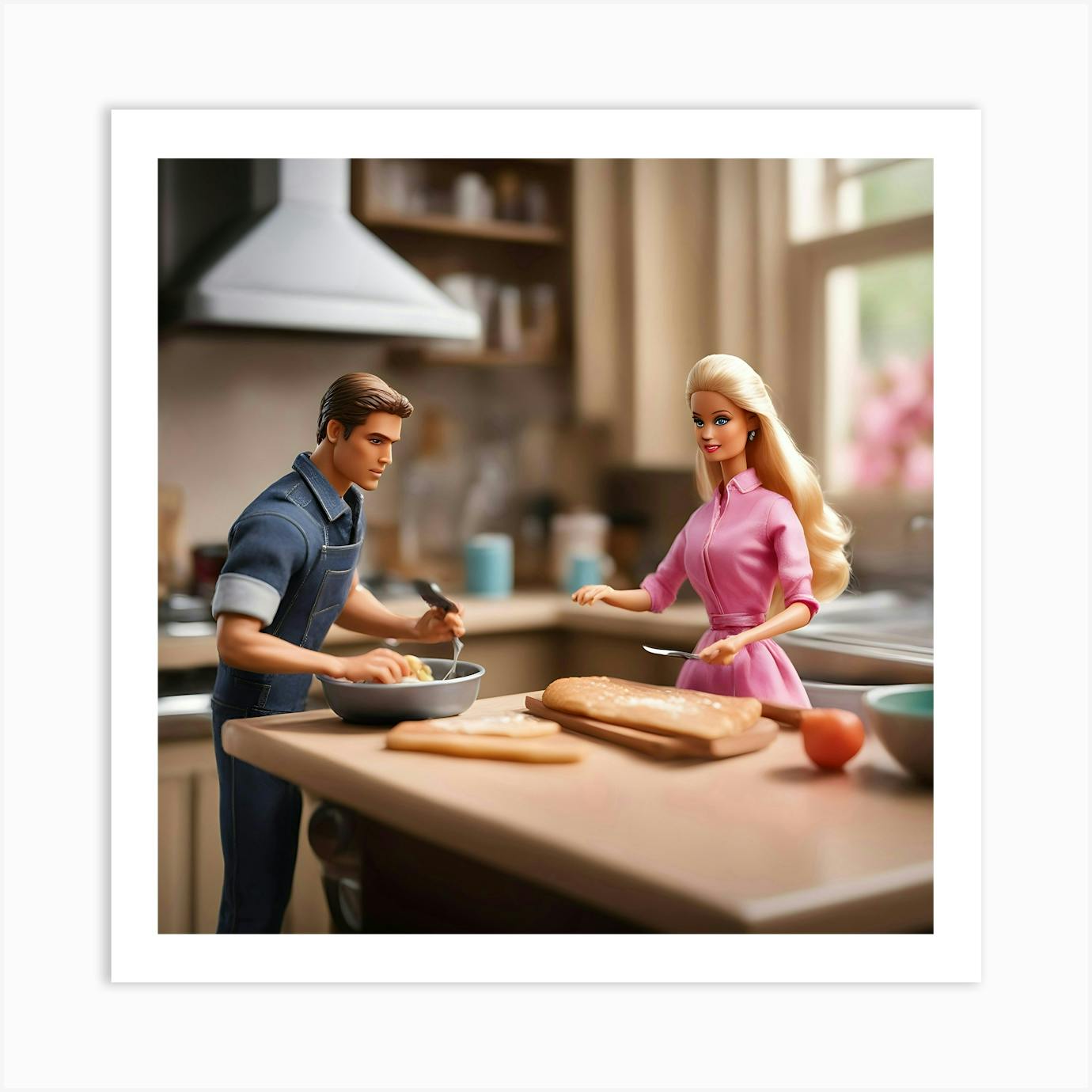 Barbie and Ken cooking in the kitchen Art Print