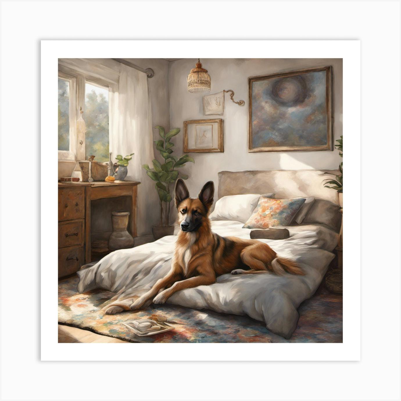 Dog on clearance bed painting