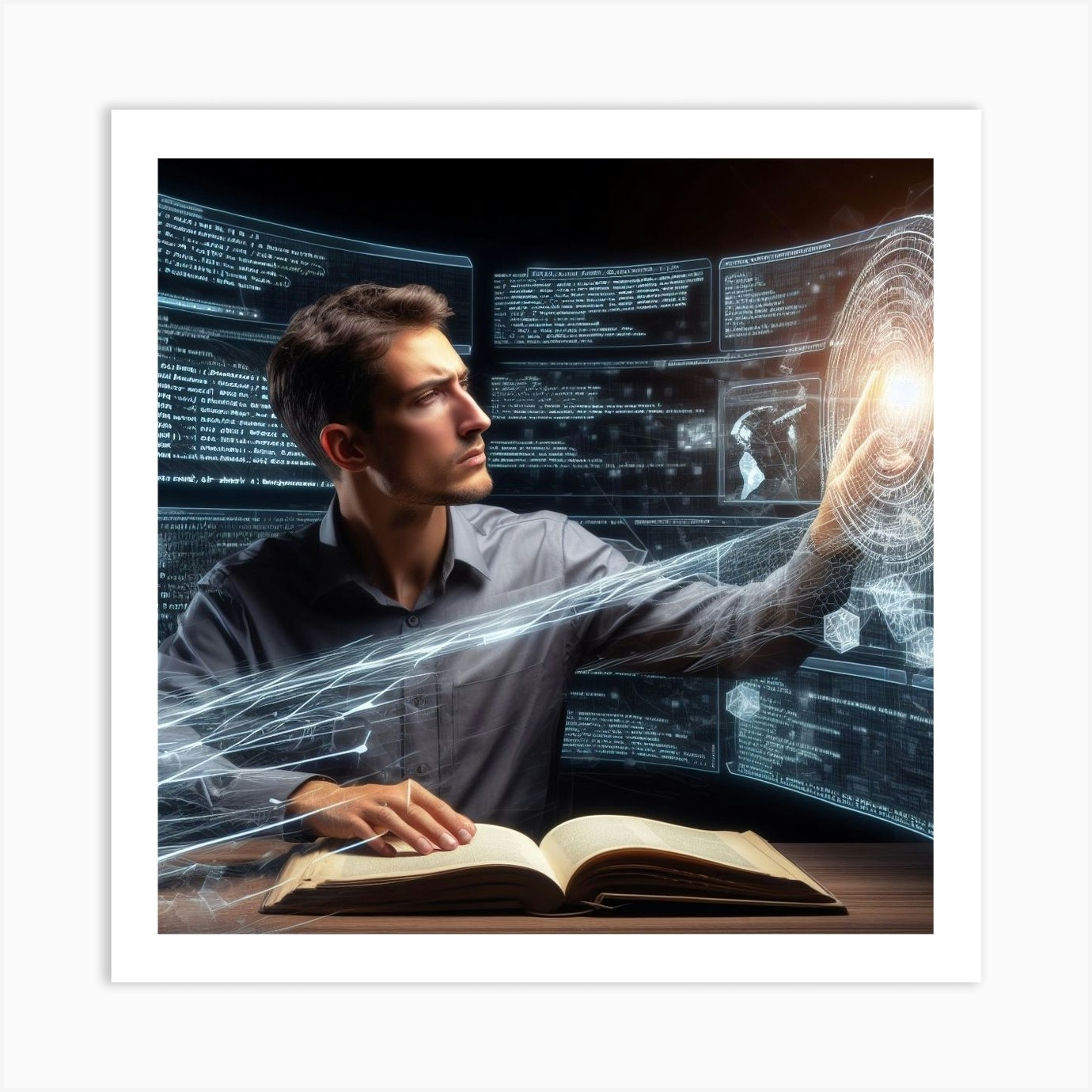 Man Looking At A Computer Screen Art Print by Deep ai arts Fy