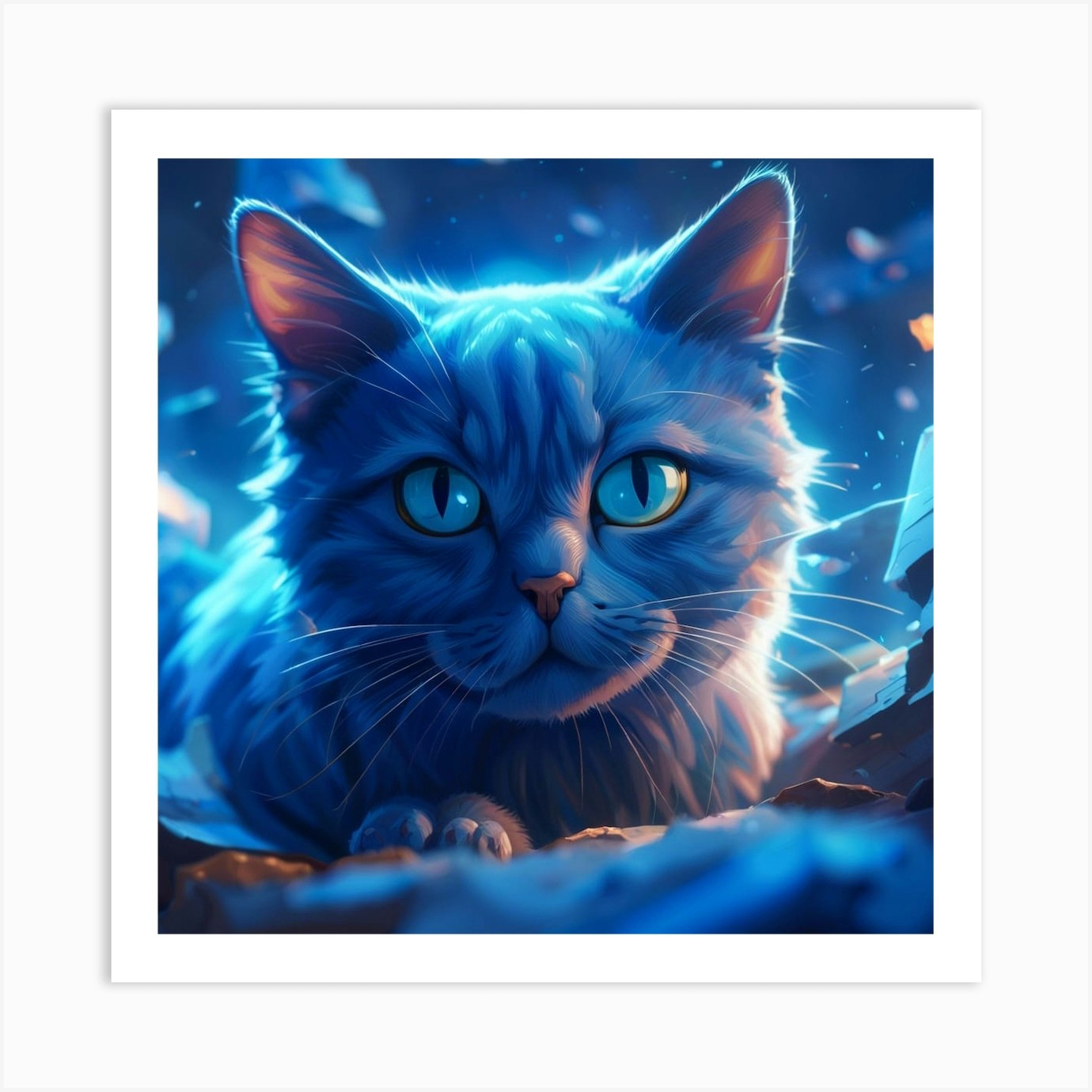 Blue Cat Art Print by Devilsneel Fy