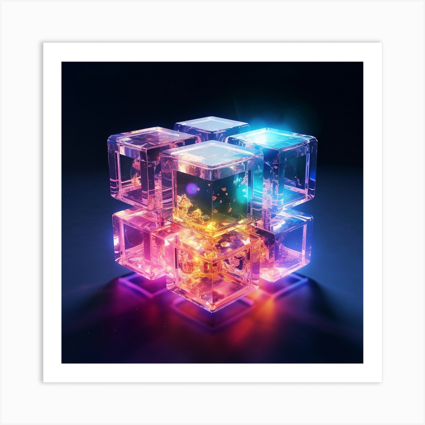 Cubes Of Light Neon Art Print by Amliga Design - Fy