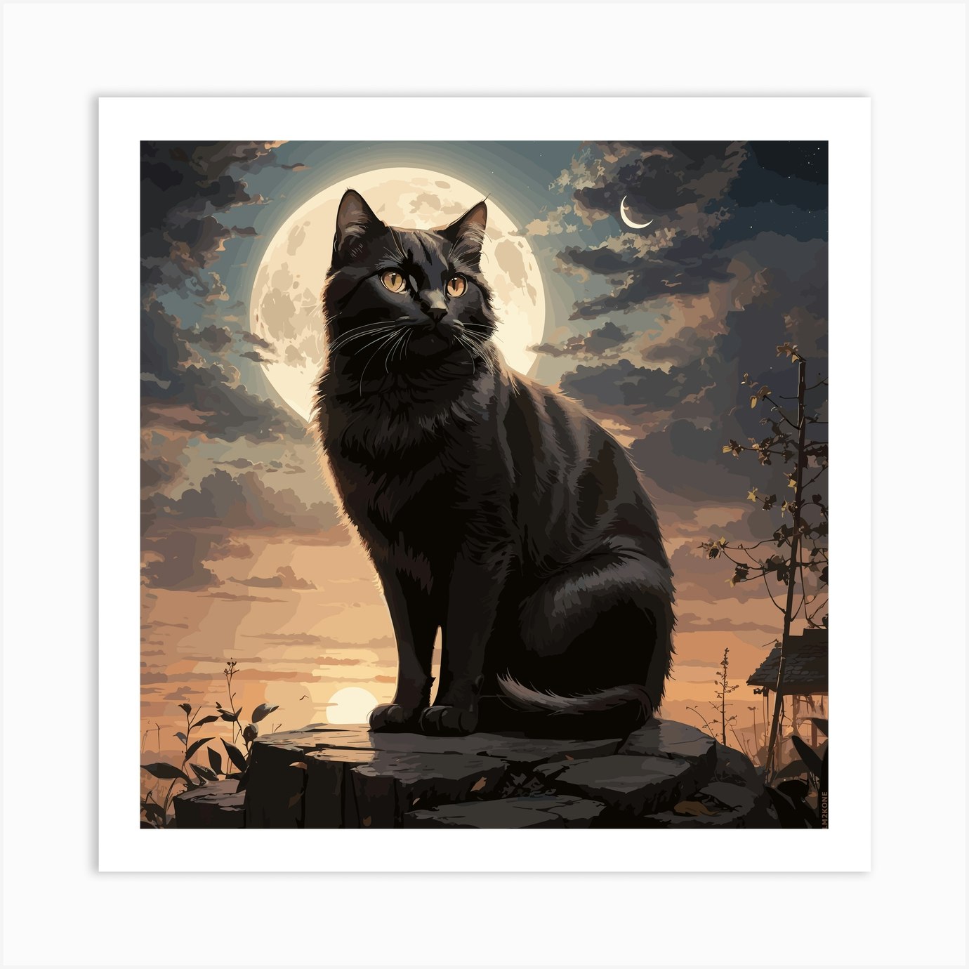 Cat In The Moonlight Art Print by LM2Kone - Fy