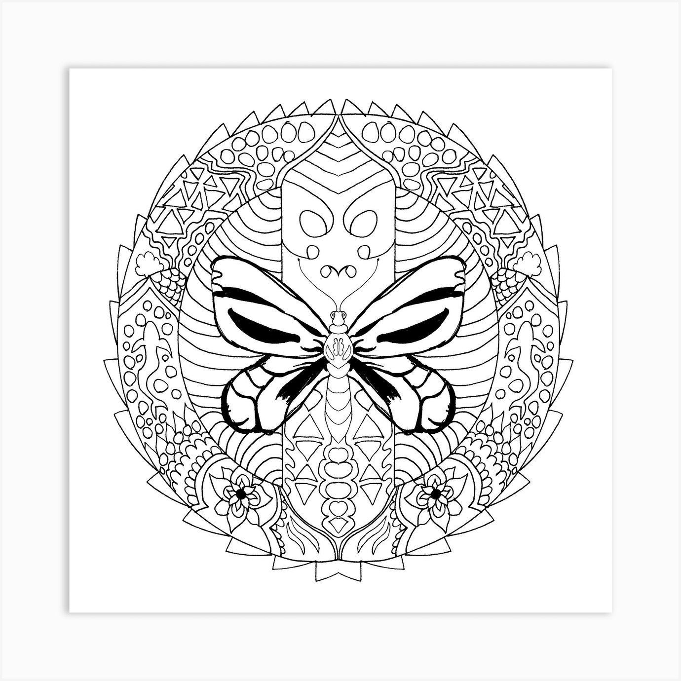 Butterfly Coloring Page Mandala Insect Art Print By Salmanaz Fy