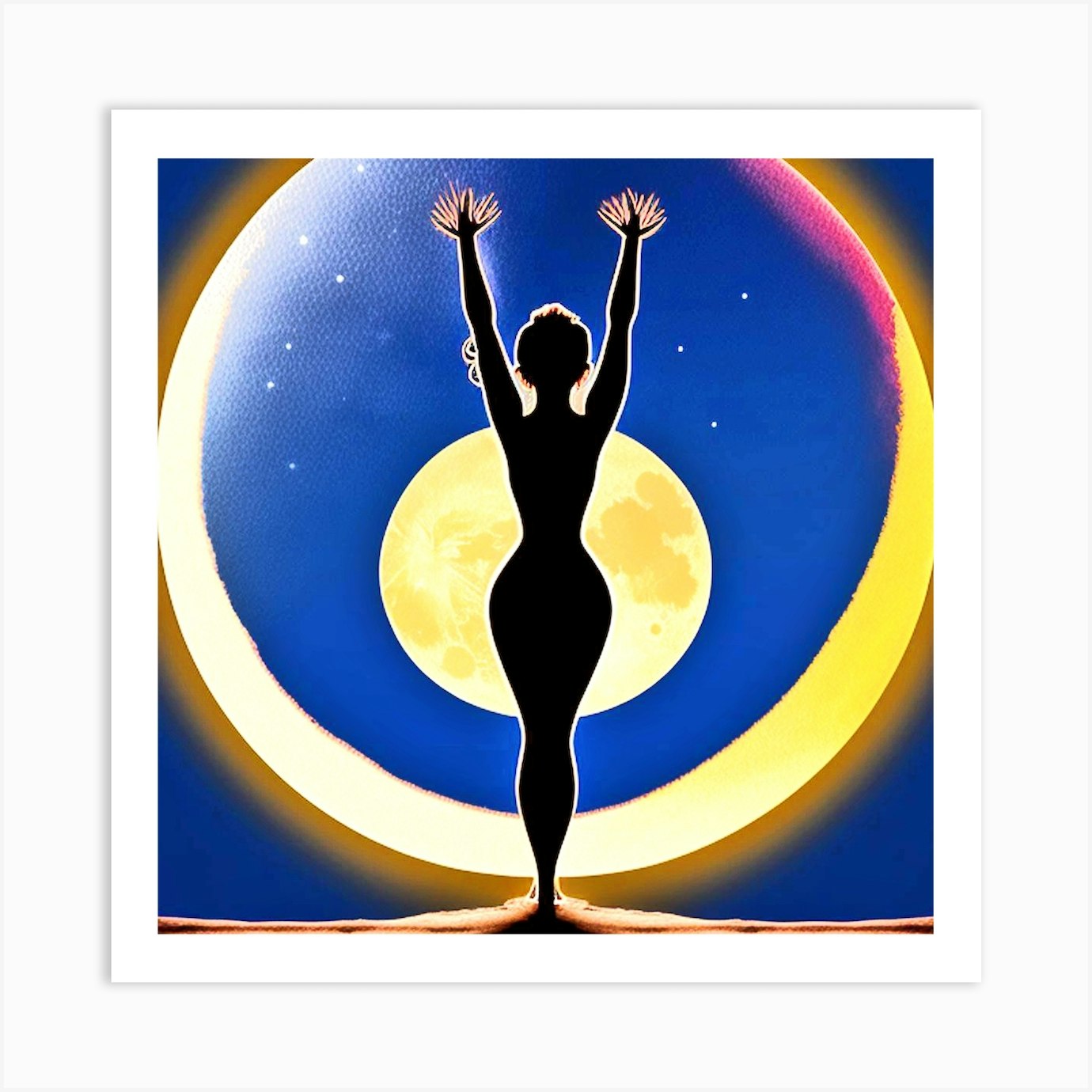 Silhouette Of A Woman On The Moon Art Print By Mdsarts Fy