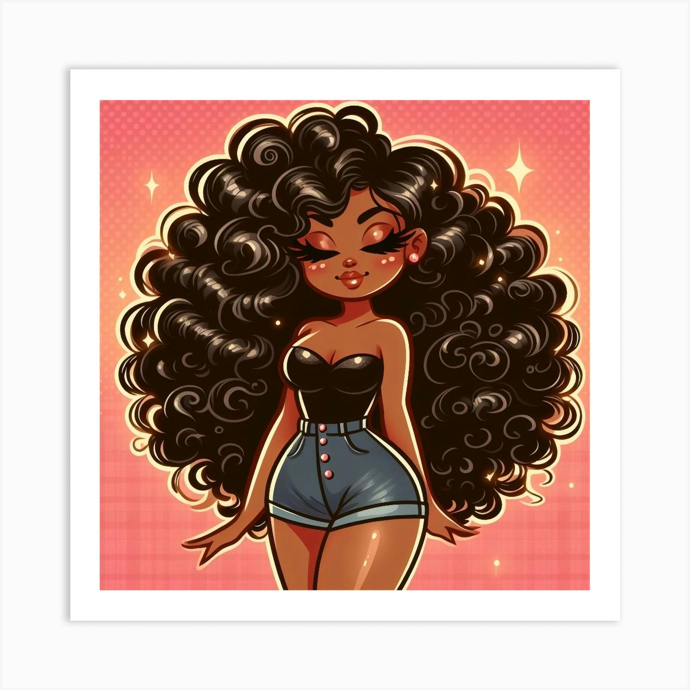 Cartoon Girl With Curly Hair 2 Art Print by Art s By Artist Fy