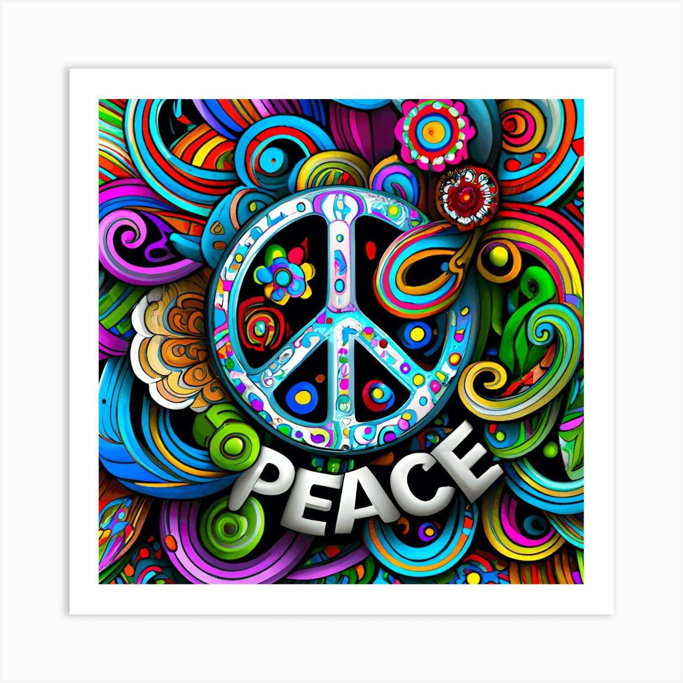 1970s store “Peace” Boho Chic Abstract Figurative Poster