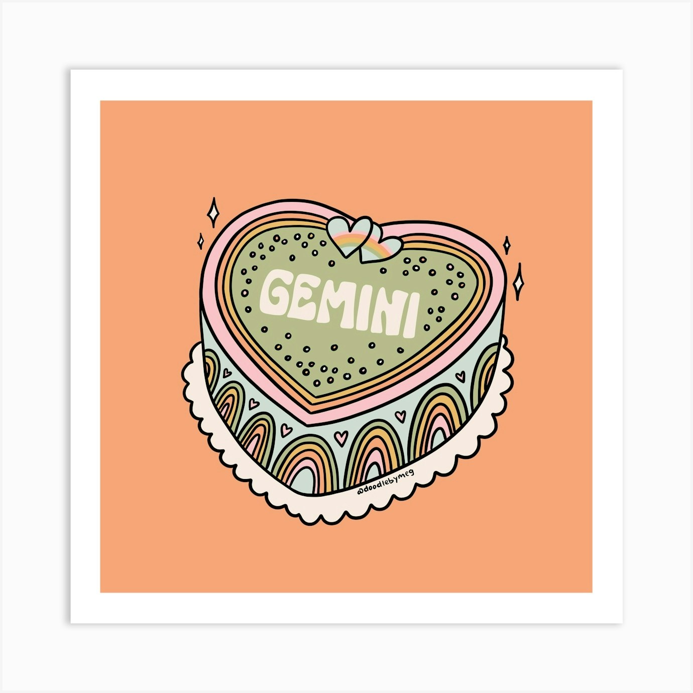 Gemini Heart Cake Art Print By Doodle By Meg Fy