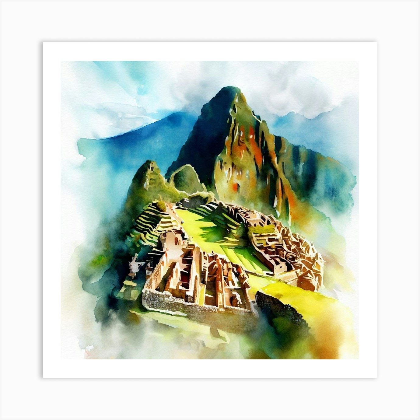 Watercolor Of Machu Picchu, Peru 1 Art Print By Bennnenix - Fy