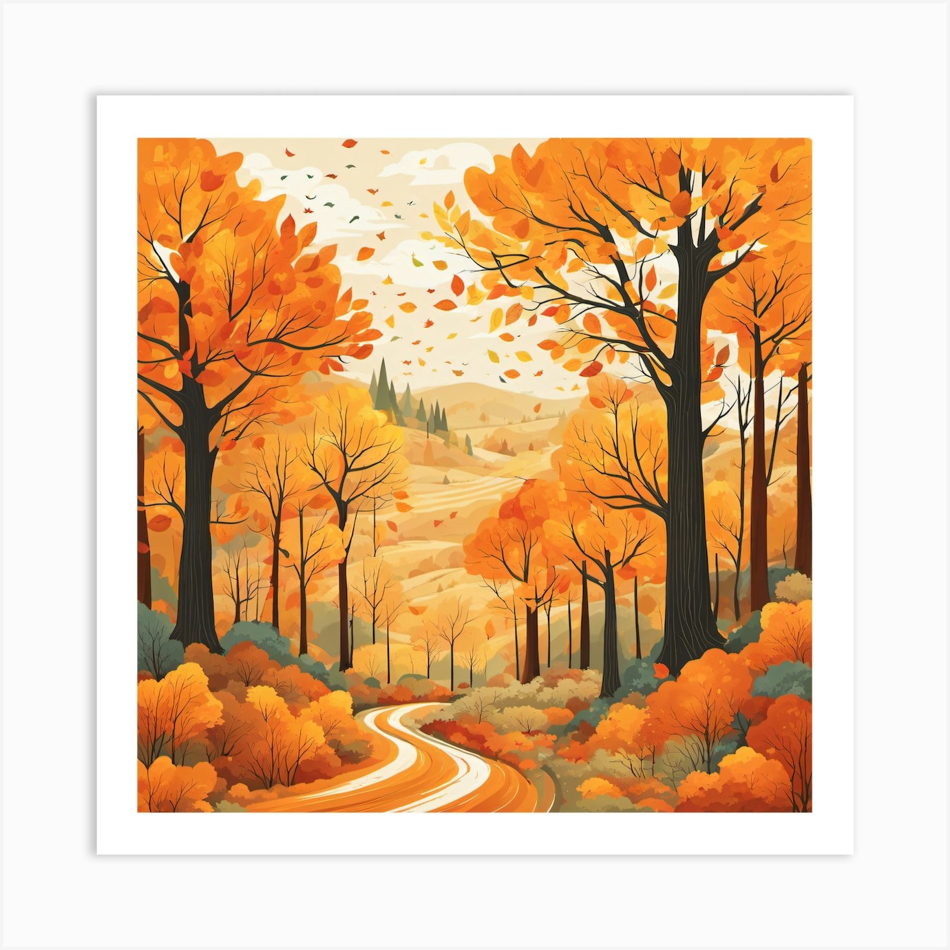 Autumn Forest Road Art Print by Muddasir - Fy