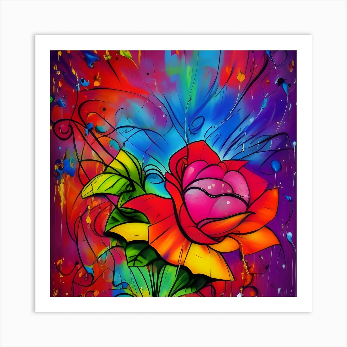 Colorful Triple top Rose Abstract Digital Printable Wall Art | Rose Art | Print | by @lazarojriveraart