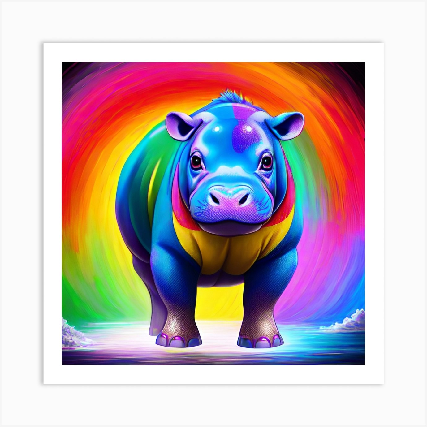 Rainbow Hippo Art Print by Magical Arts Realm - Fy