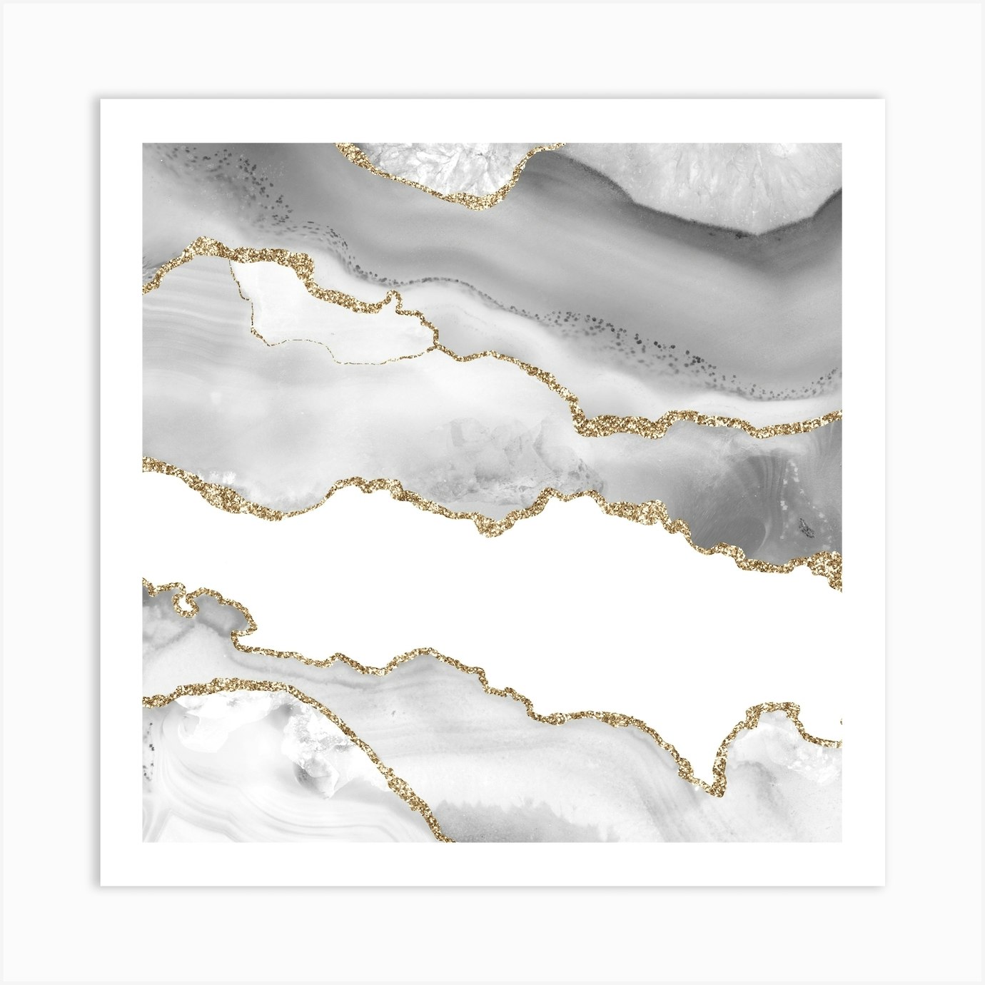 White & Gold Agate Texture 06 Art Print by Aloke Design Fy