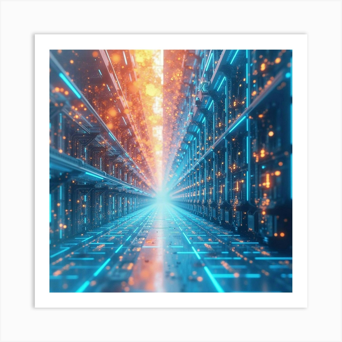 Quantum Computing Lab, Watercolor Blend Of High Tech Visuals Art Print ...