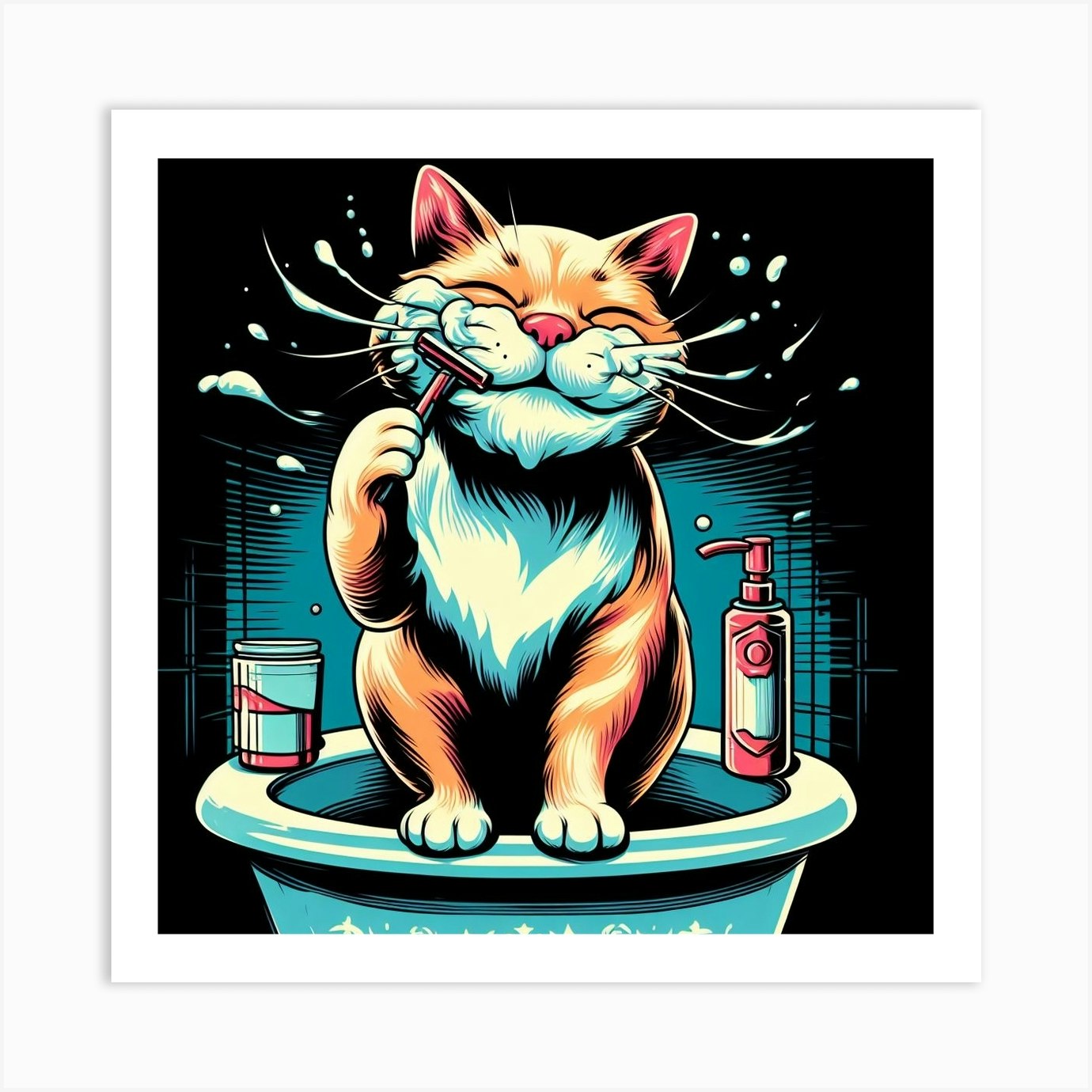 Cat Brushing Teeth Art Print by DREAMERARTS - Fy