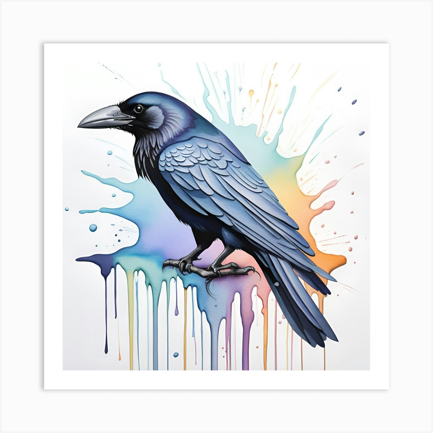 Crow Watercolor Dripping 1 Art Print by Magical Arts Realm - Fy