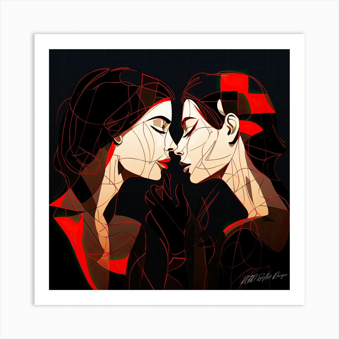 Line Art Two Women- Women Connection Art Print by SykArt Designs - Fy
