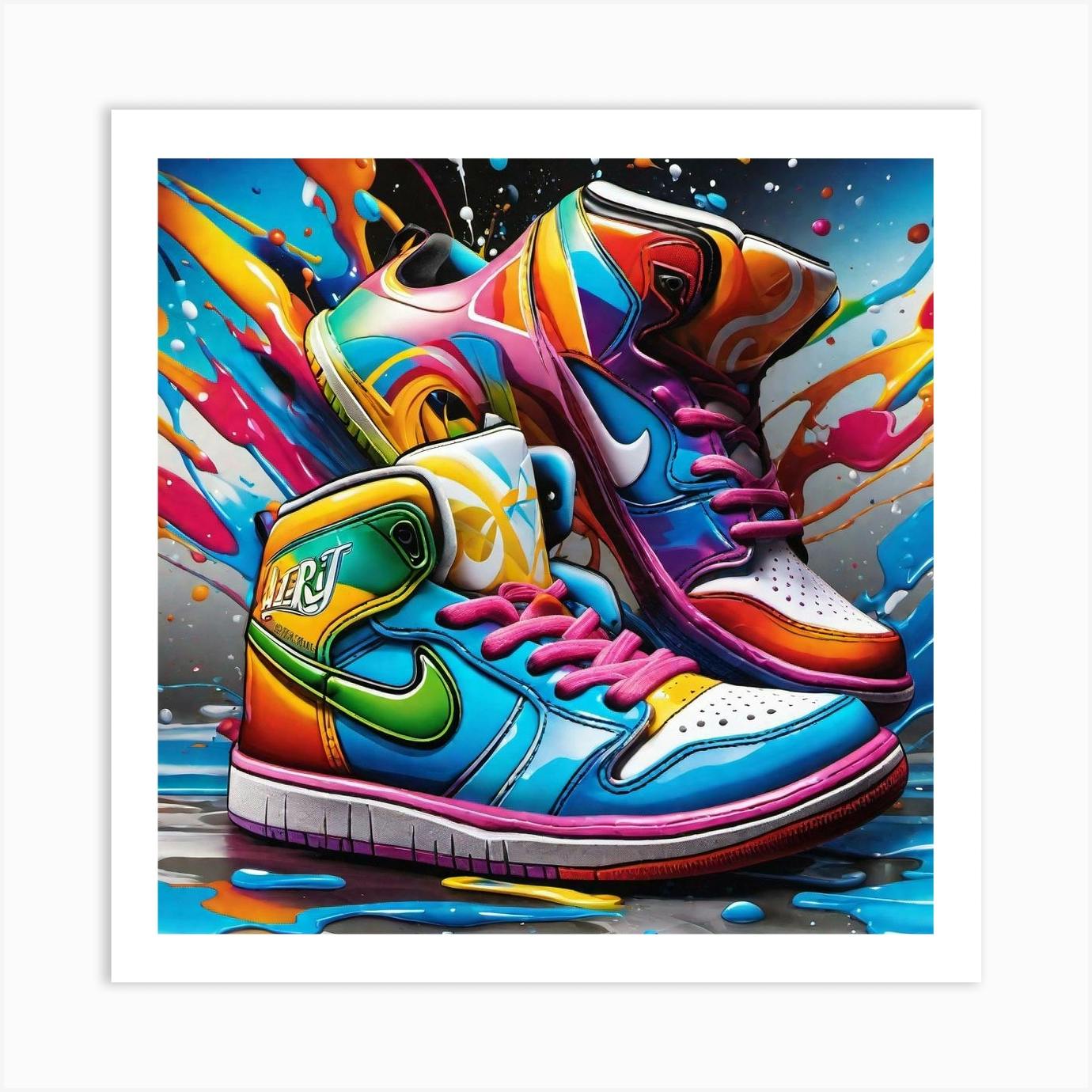 PRINT Basketball fashion Shoes Art Print, Air Jordans Color Contemporary Abstract Waterc