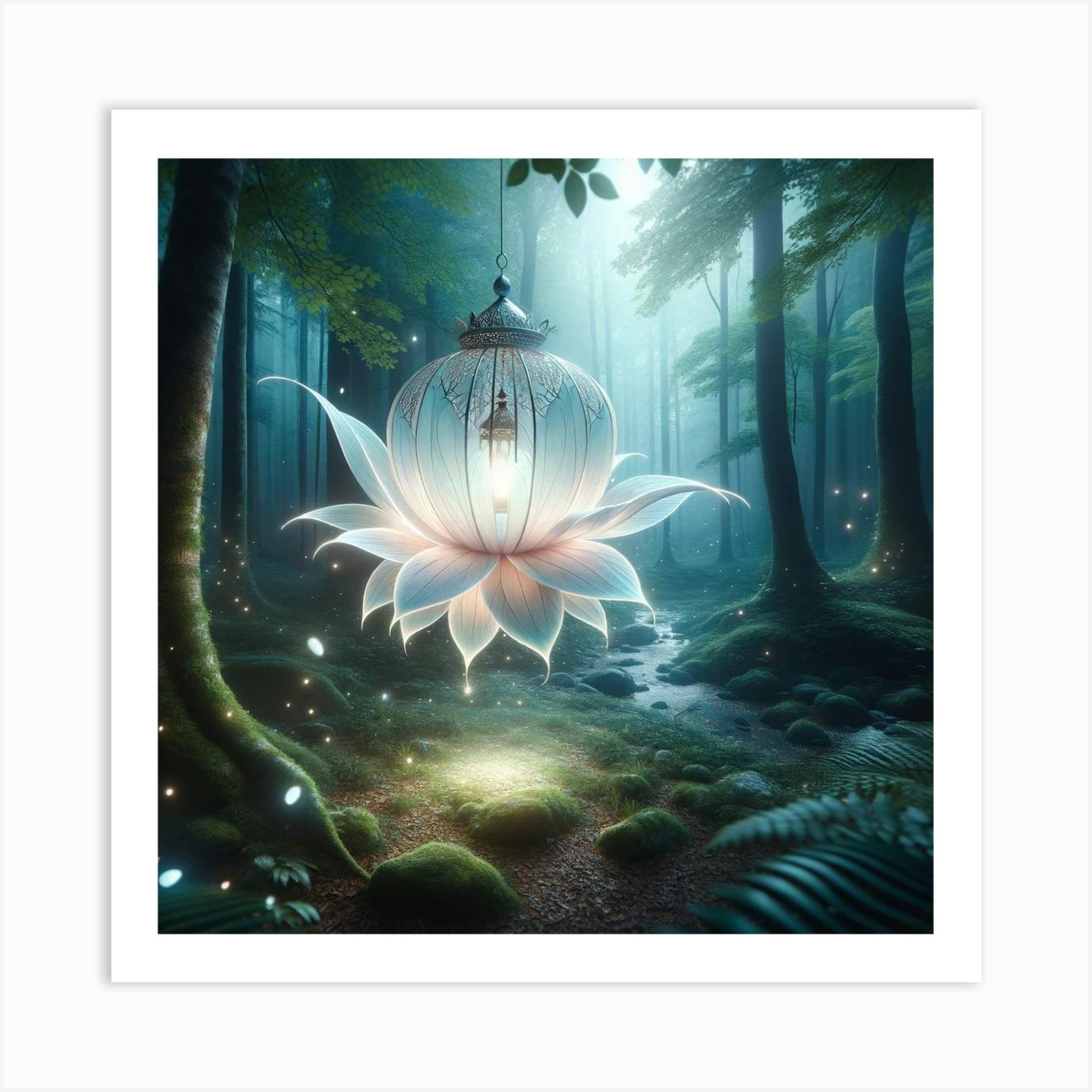 Noticed - Water Nymph Art Print, Fine Art Digital Print, 2024 Dibond Aluminum, Gallery Quality, Fantasy, Spring Flowers, Lotus Blossom