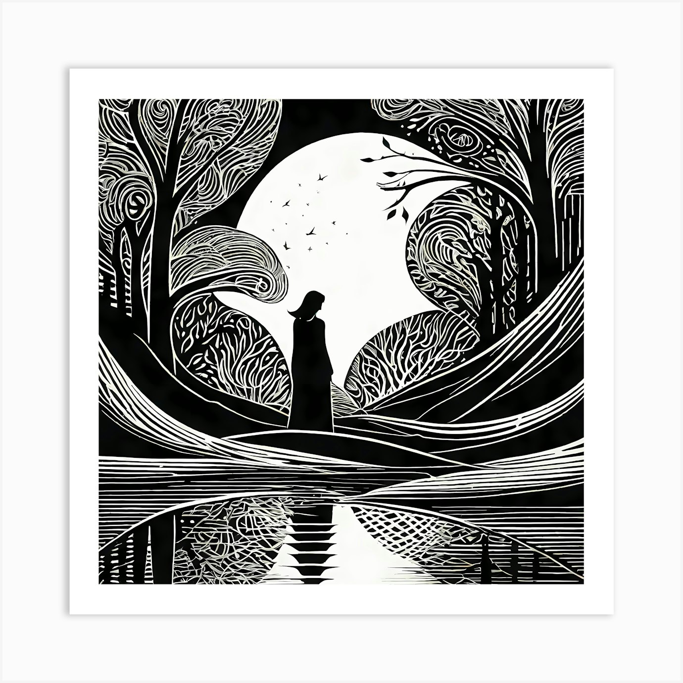 A Linocut inspired woman art, 142 Art Print by Grey sonder - Fy