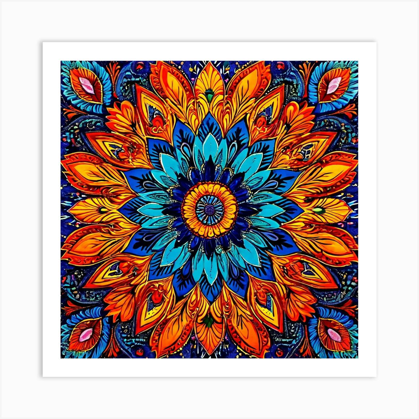 Mandala Psychedelic Flower Paisley Explosion A Vibrant Tapestry With A Dense Paisley Pattern Use A Variety Of Colors Art Print by Anusha Fy