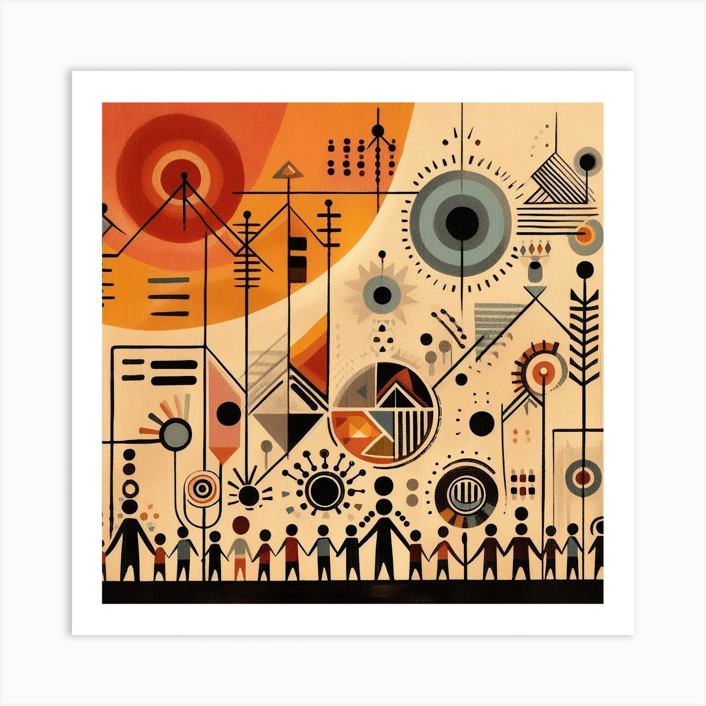 A Contemporary Representation Of Warli Art With Stick Figures And