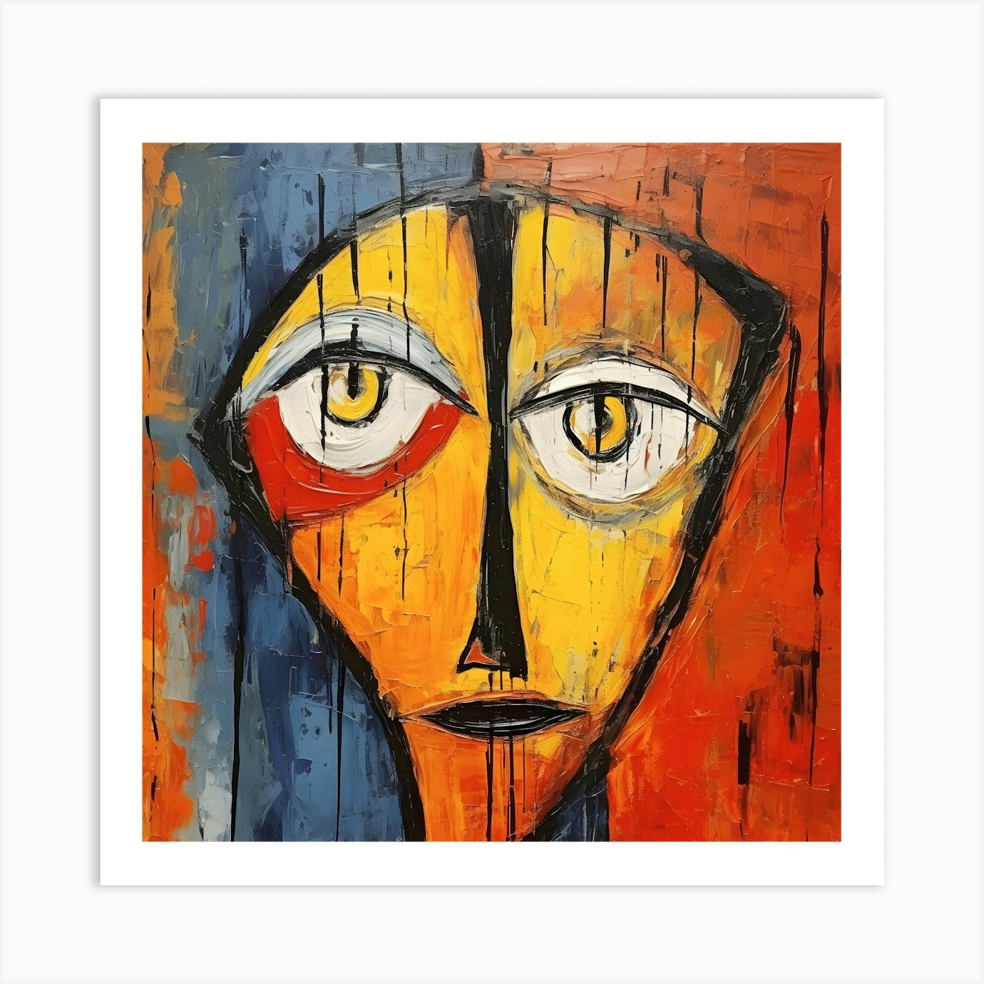 Inner Self Abstract Expressionism Painting Colourful Face Yellow Blue