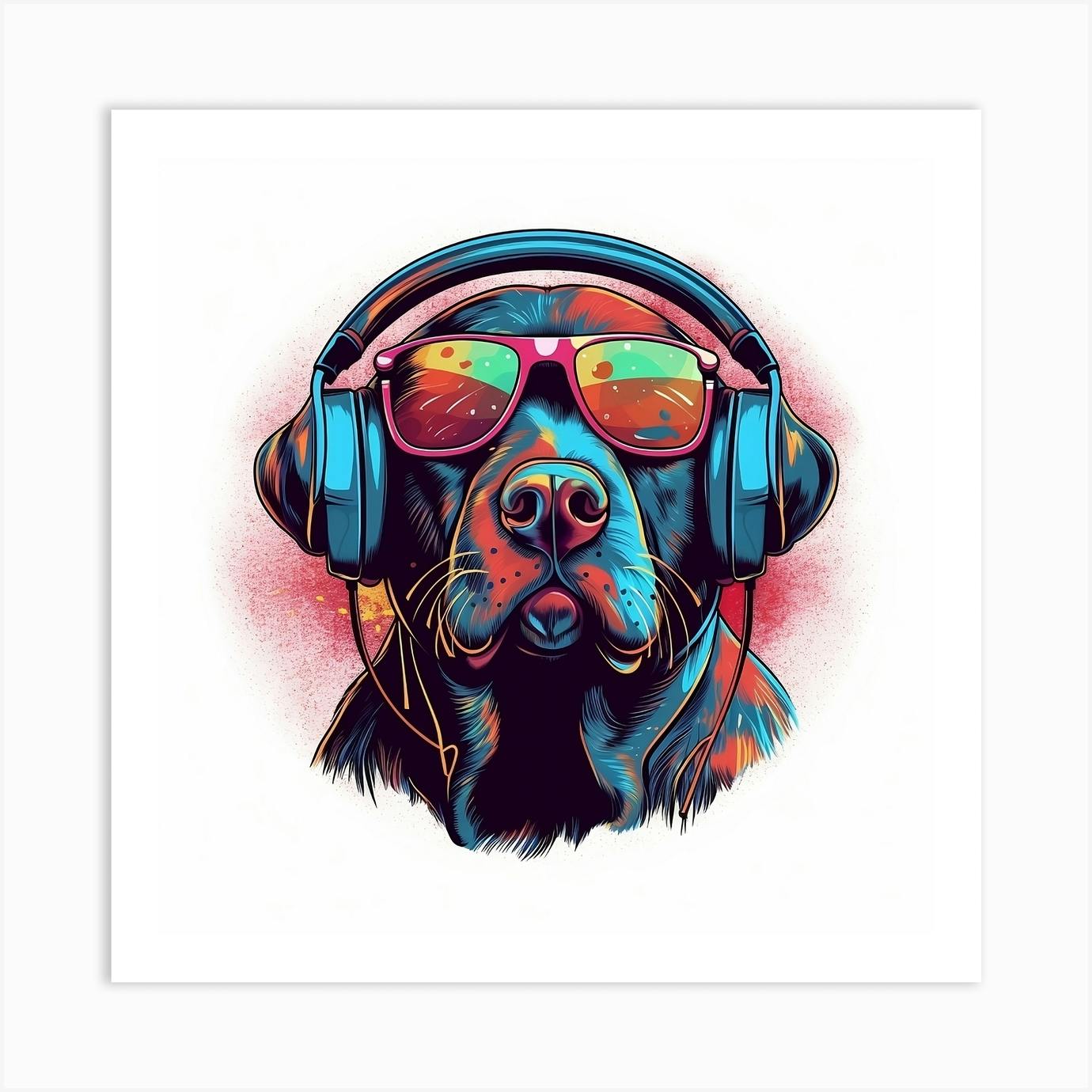 Dog with sale headphones art