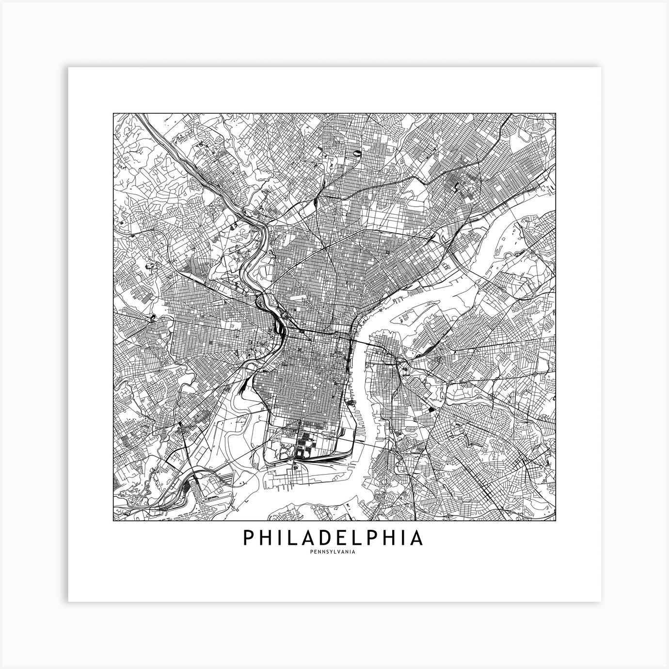 Philadelphia Map Line Art Print by multipliCITY - Fy