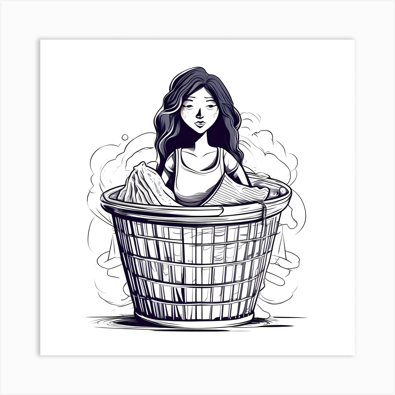 Girl In A Laundry Basket Art Print by Layano Fy