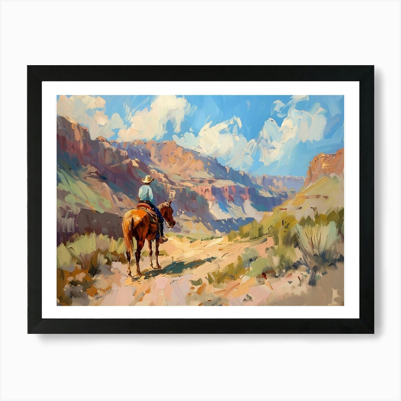 12x24 selling cowboy riding in canyon acrylic painting