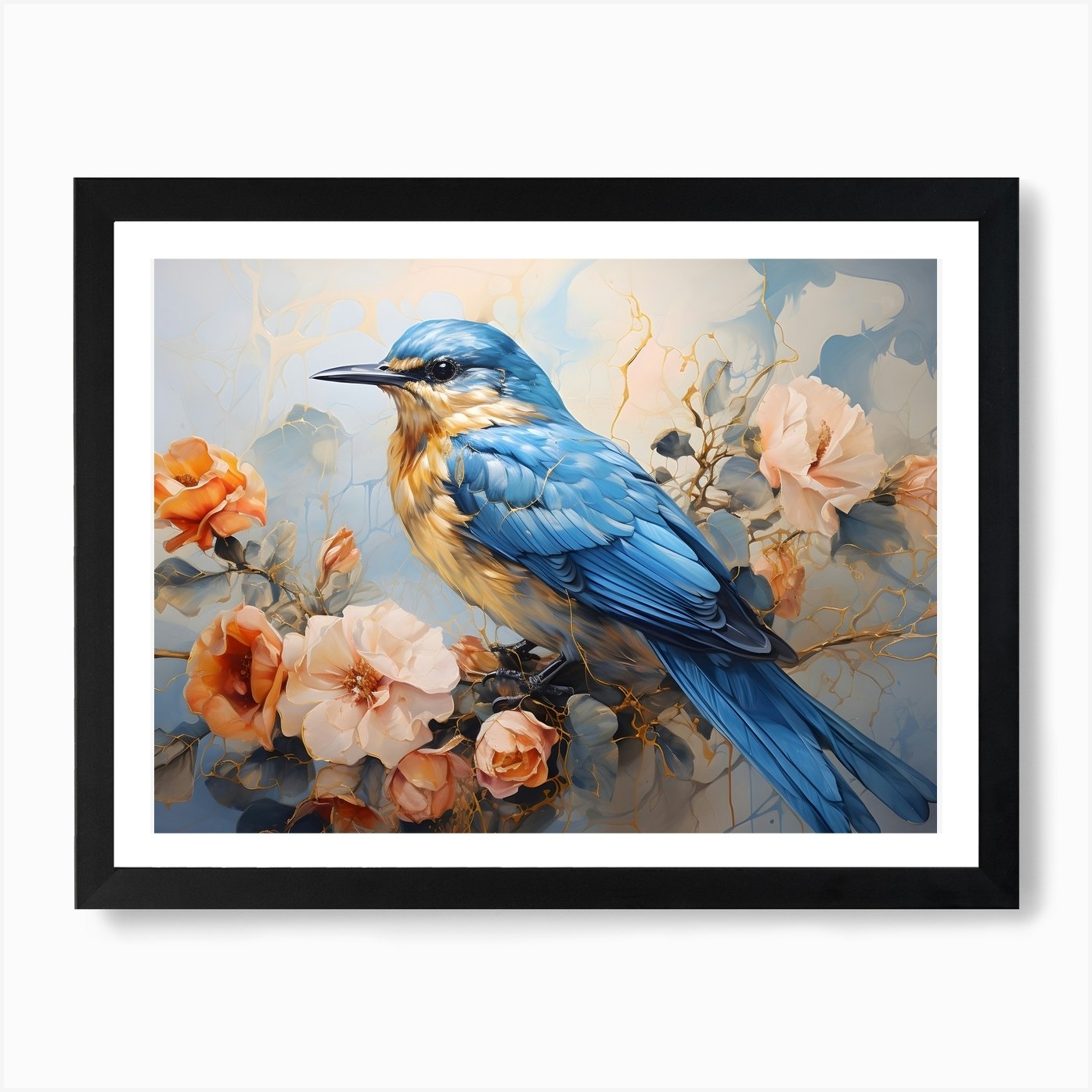 Blue Bird and Flowers Art Print by S.K. Coghlan - Fy