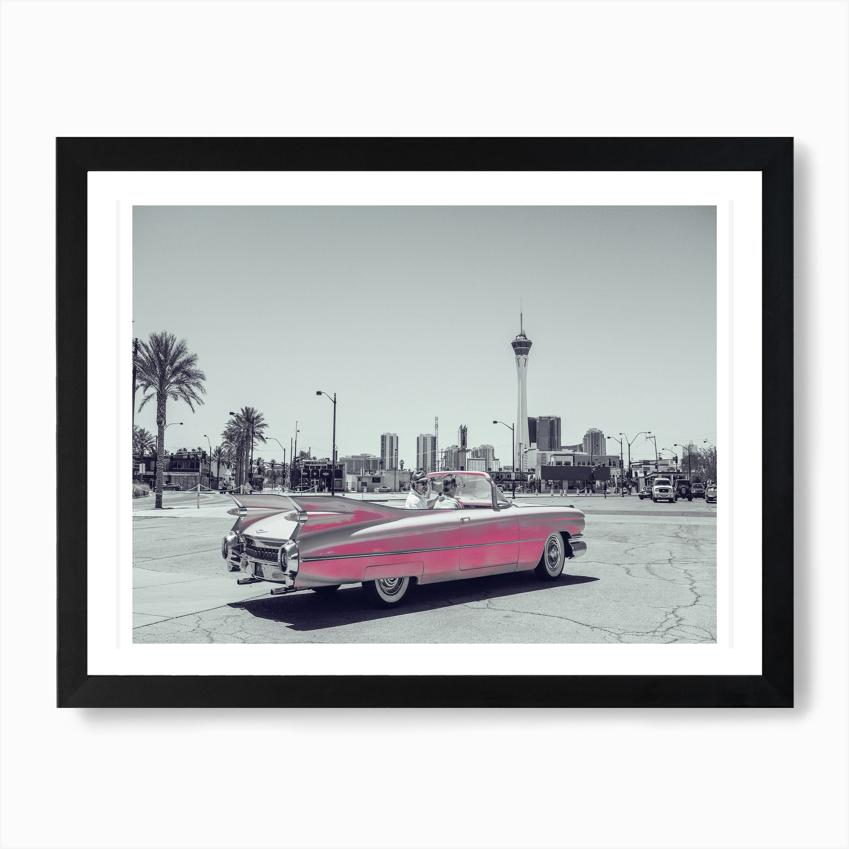 Vintage America Retro Pink Car Art Print 