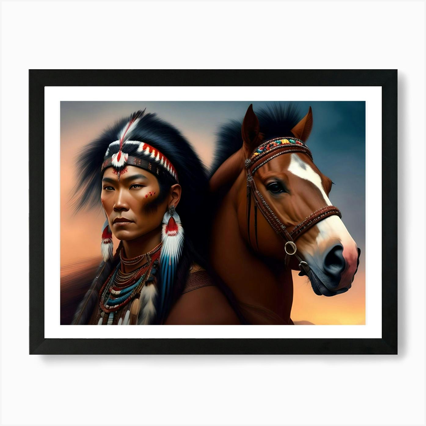 Framed, Original painting hot of a native American maiden with her horse