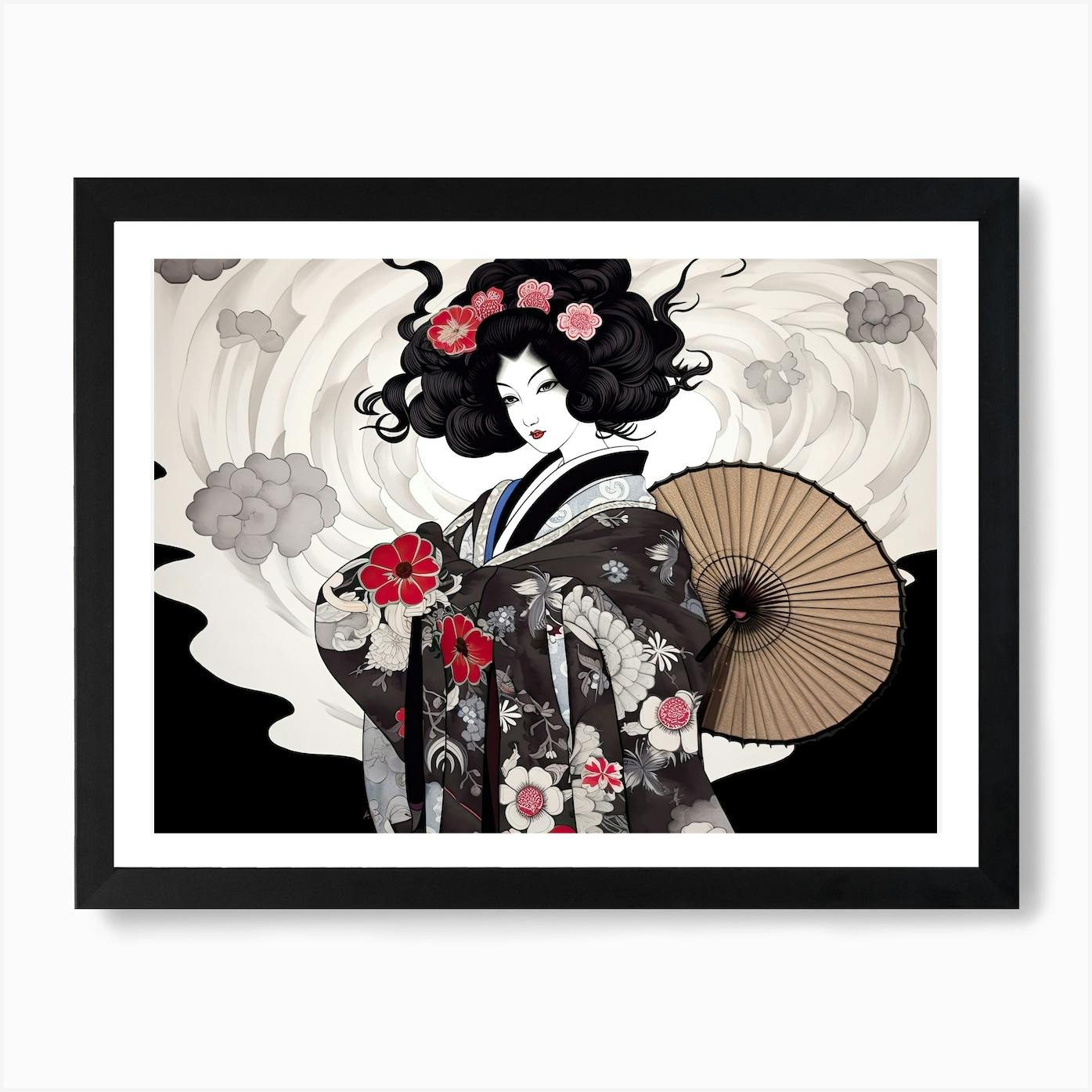 Geisha Art Noveau Style 4 Art Print by Blade and Brush - Fy