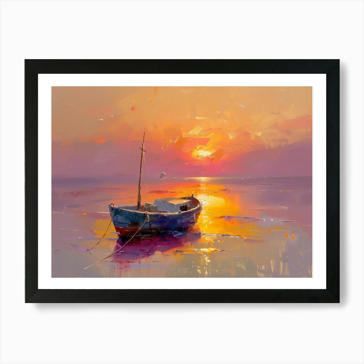 Sunset Boat MOUNTED top Giclee Print from Watercolour