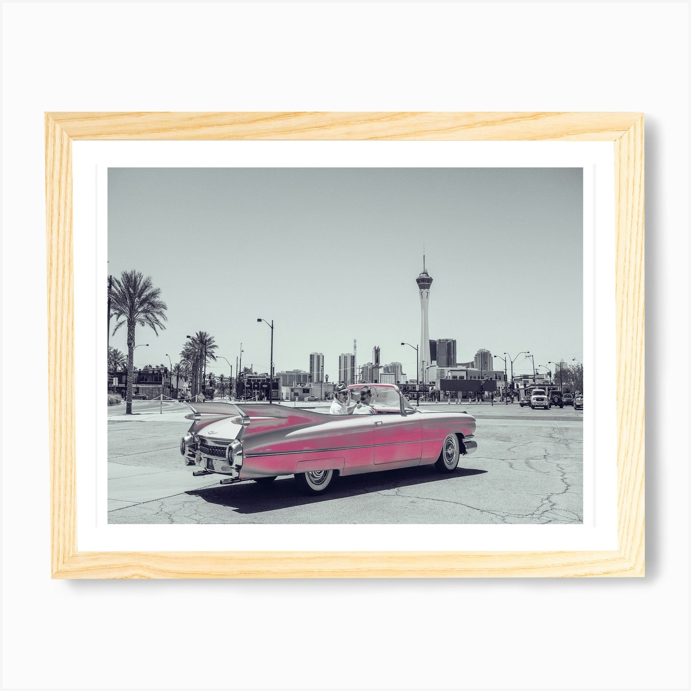 Vintage America Retro Pink Car Art Print by Nestory UK - Fy