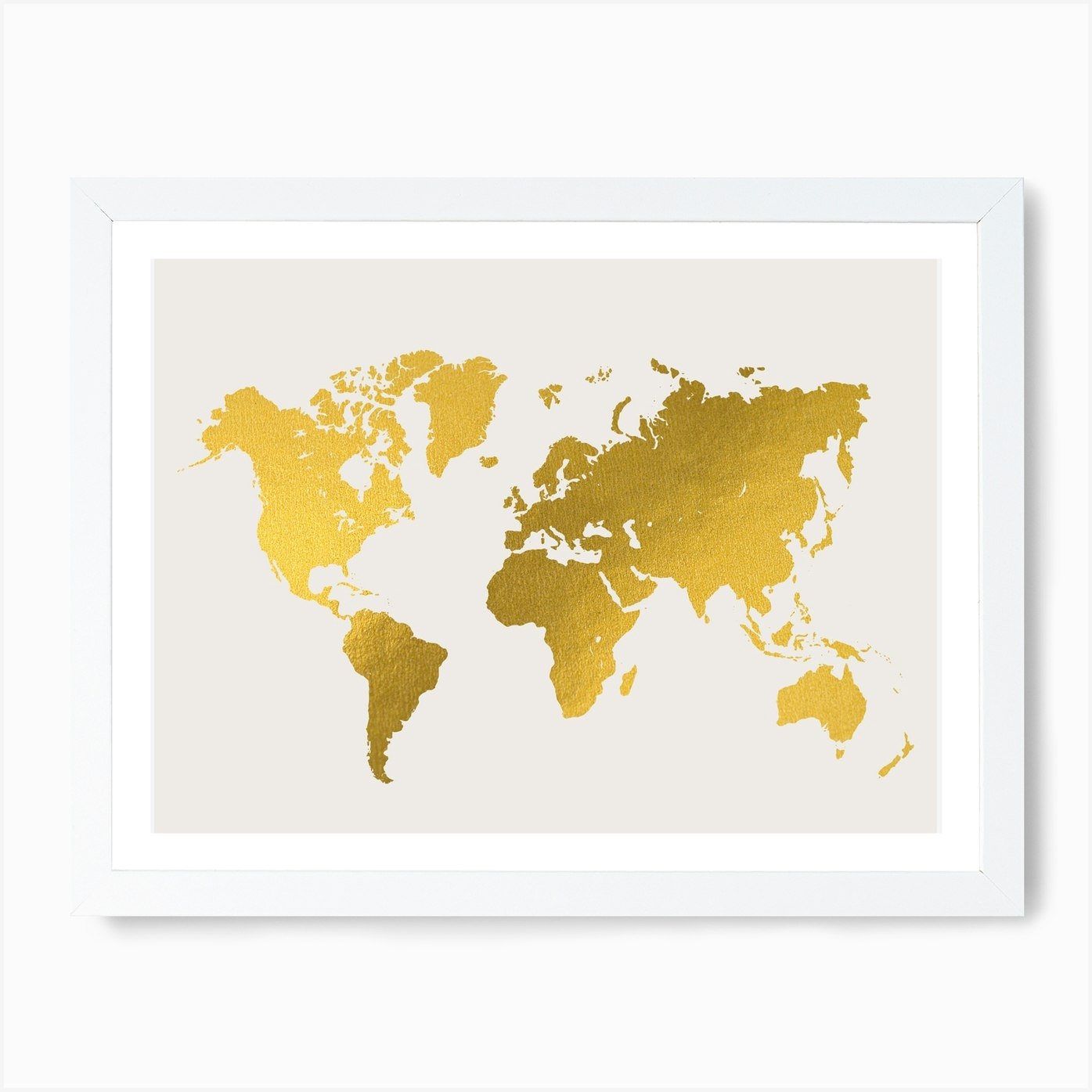 world map gold white art print by mambo fy