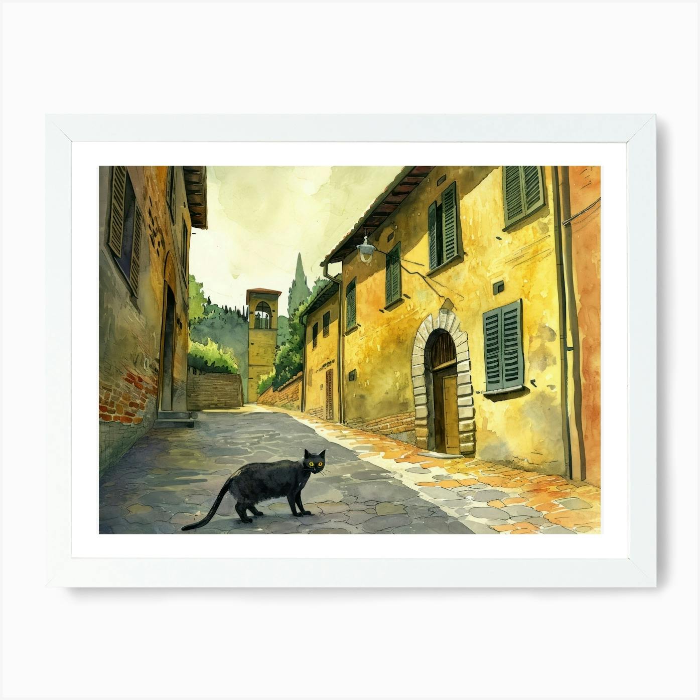 Black Cat In Arezzo Italy Street Art Watercolour Painting 3 Art