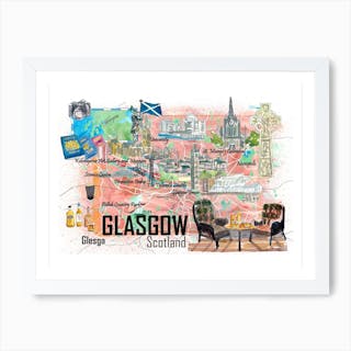 Glasgow Scotland Illustrated Travel Map With Roads And Highlights Art ...