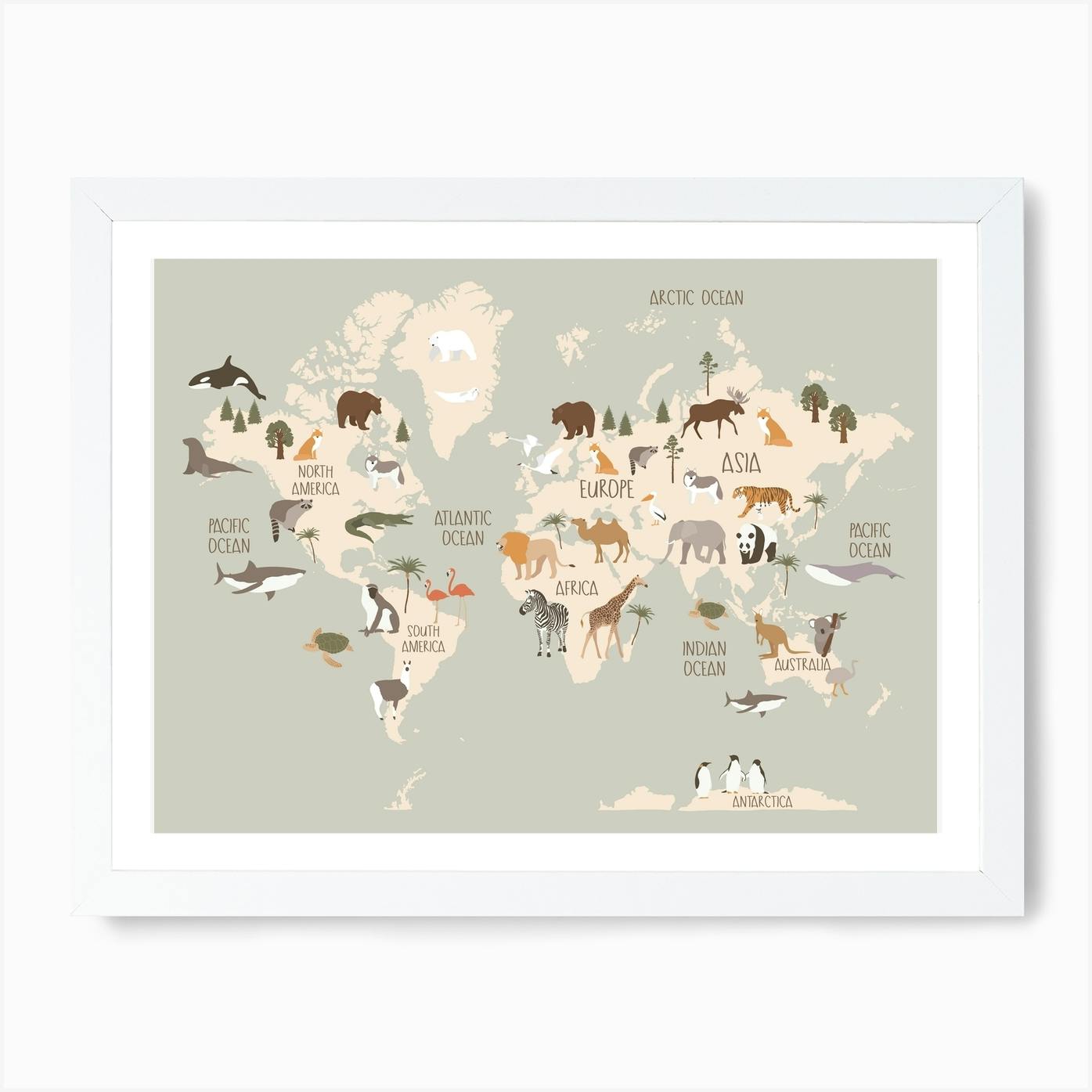 Modern World Map With Animals In Green Art Print By Piccalilli Prints Fy   E6c9850d 393c 44c9 A23b Ebf788f9b540 