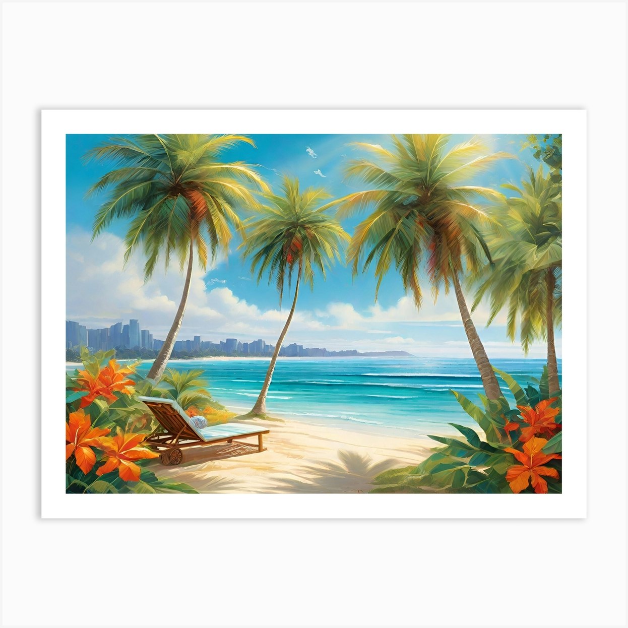 Beach Scene With Palm Trees Art Print by AngelsArt Fy