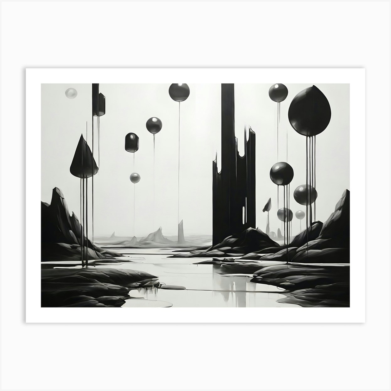 Black And White Abstract Landscape Painting Art Print by AngelsArt - Fy