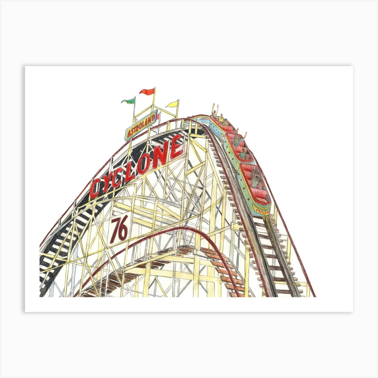 Fairground Rollercoaster Art Print by Christine Berrie Illustration - Fy